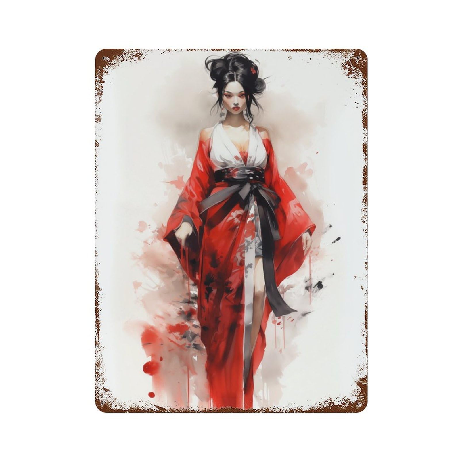 Geisha in Red Retro Metal Sign 15.7"x11.8", Classic Wall Plaque for Garage, Pub Or Kitchen
