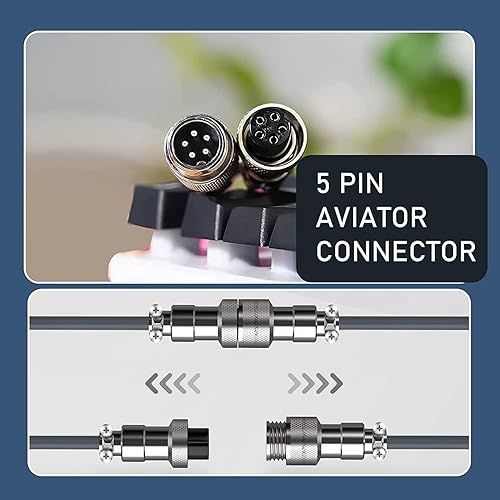 Miniatura 5 de Cable de teclado en espiral para juegos, teclado personalizado, cable USB C en espiral de doble manga con aviador de metal desmontable, USB A a tipo