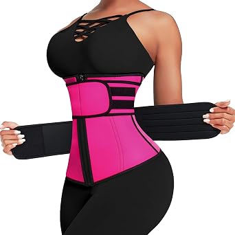 Waist Trainer for Women, Latex Waist Cincher Corset with Zipper, Tummy Control Shapewear Belt for Workout, Red, S