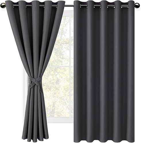 DWCN Cortinas opacas para dormitorio con alzapaños, de ventana, con aislamiento térmico y bloqueo de luz, con ojales para sala de estar, 59.8 x 63.0