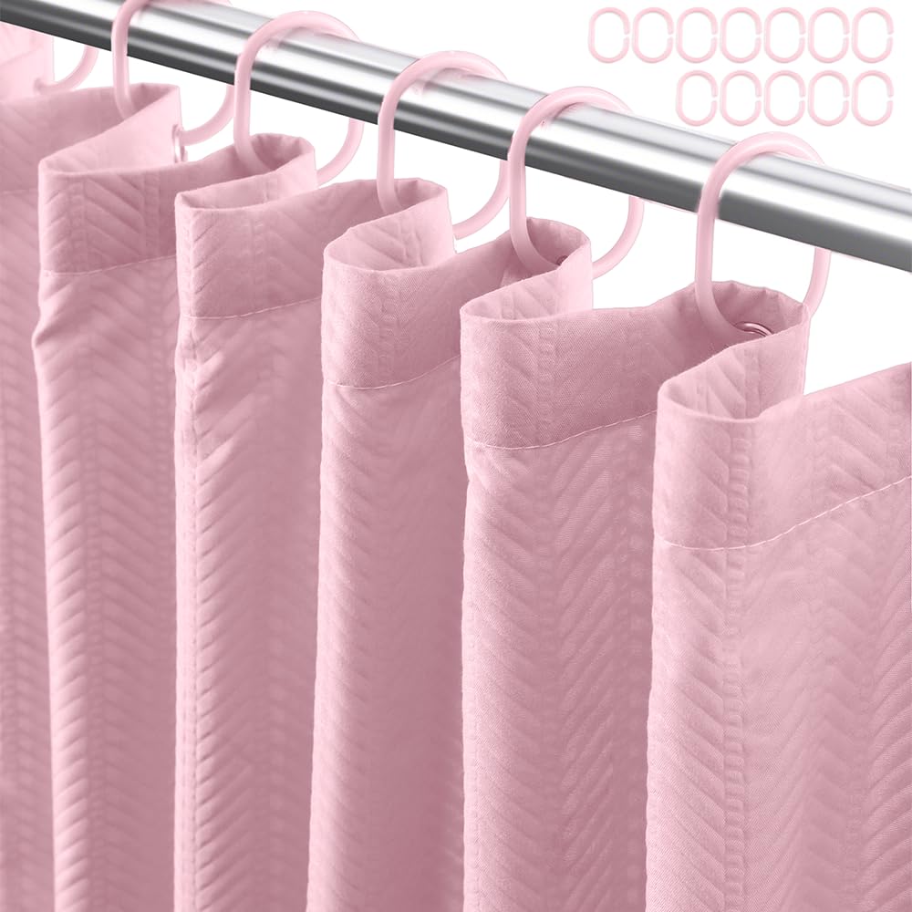 Eazzier Bath Lady Pink Fabric Shower Curtain or Liner - Waffle Weave Textured Thin Cloth Shower Curtains for Bathroom, Light Weighted Bath Curtain Set with 12 Hooks,72x72, Pink