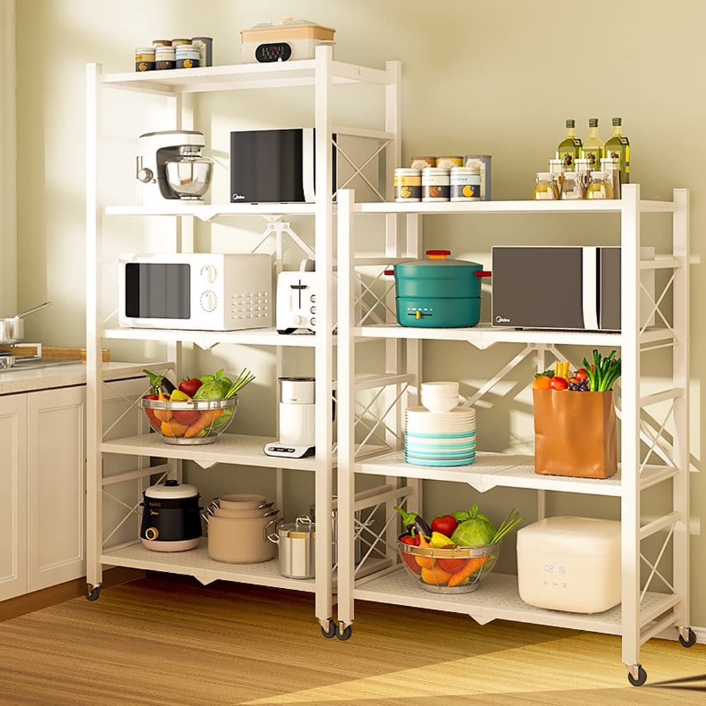 Estantería de Almacenamiento en Bastidor de Metal Plegable de Alta Resistencia de 4 Niveles con Ruedas Que se mueven fácilmente Estantes Organizadores Ideal para Cocina de Garaje (Color: C,