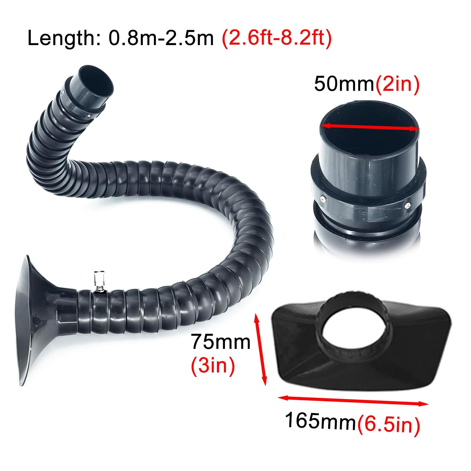 Tubo flessibile in plastica da 5,1 cm, lungo braccio per aspirazione fumi e polvere, con cappuccio, per estrazione fumi e polvere, 50 mm x 1 m