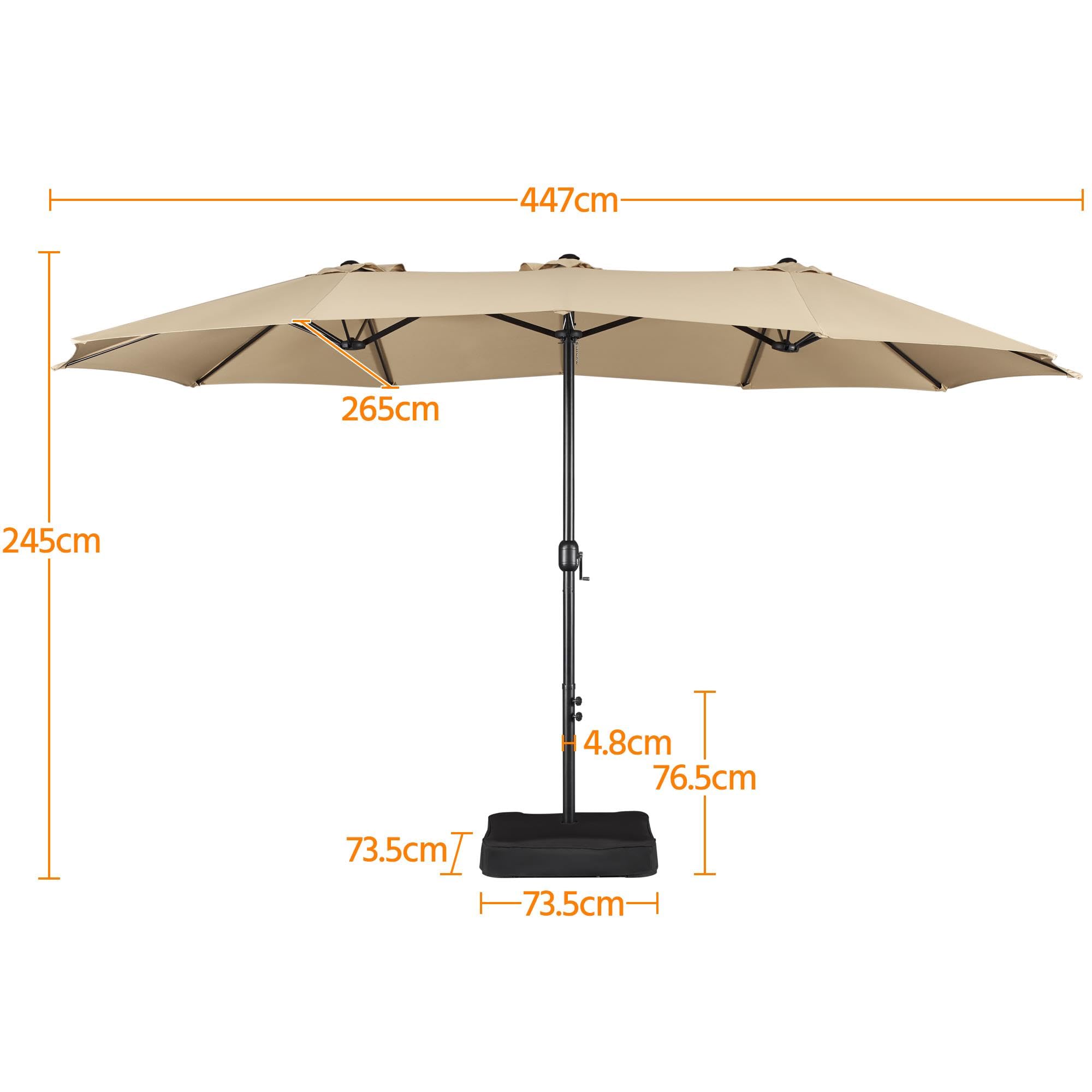 Yaheetech Ombrellone da Giardino Doppio con Base e Manovella Ampia Superficie Ventilato Resistente ai Raggi UV Ombrellone Parasole per Esterno Giardino Terrazza Spiaggia, Ecrù