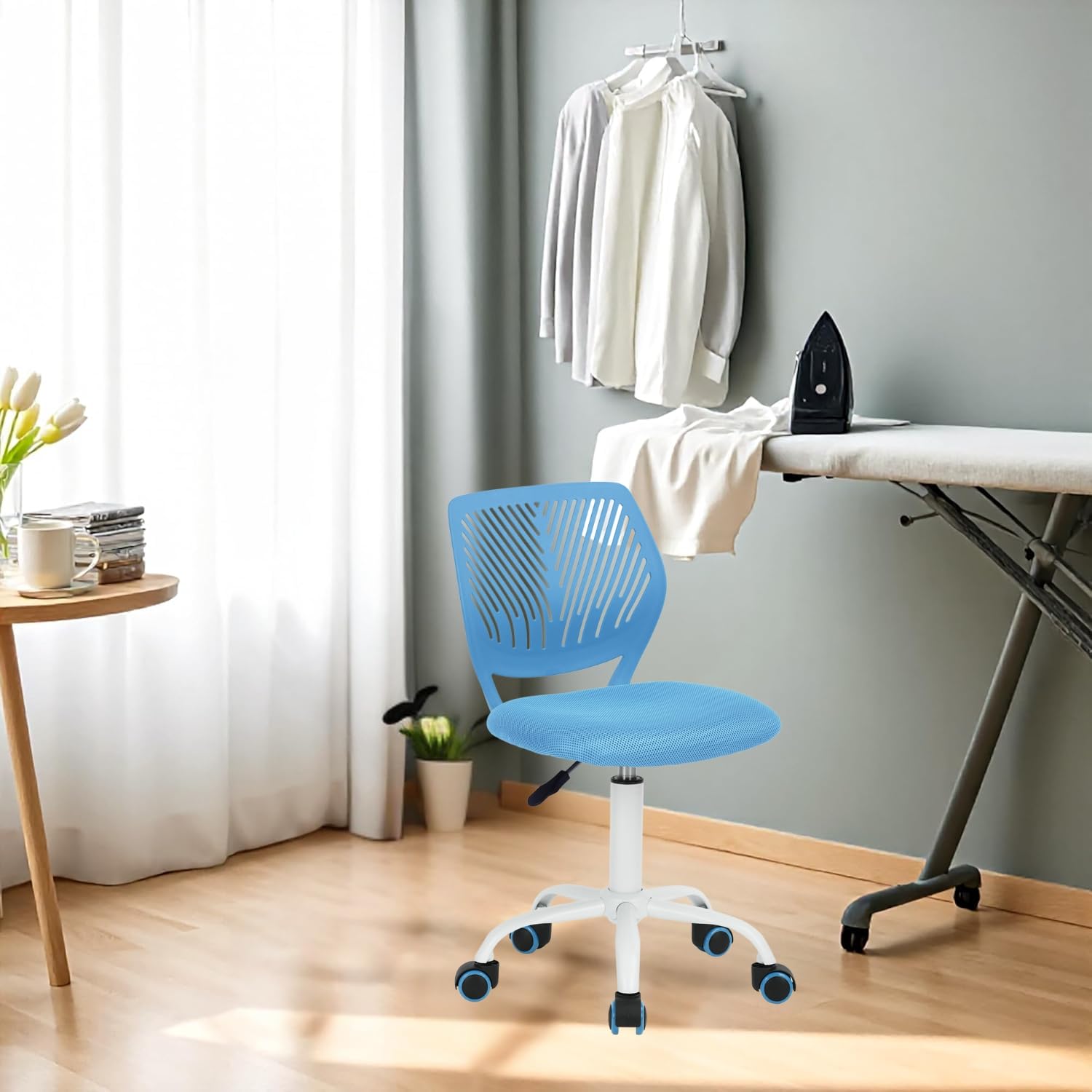 HOMYLIN 1 sedia da stiro con ruote, sedia ergonomica regolabile in altezza, perfetta per stirare, lavanderia, sala da cucito, blu