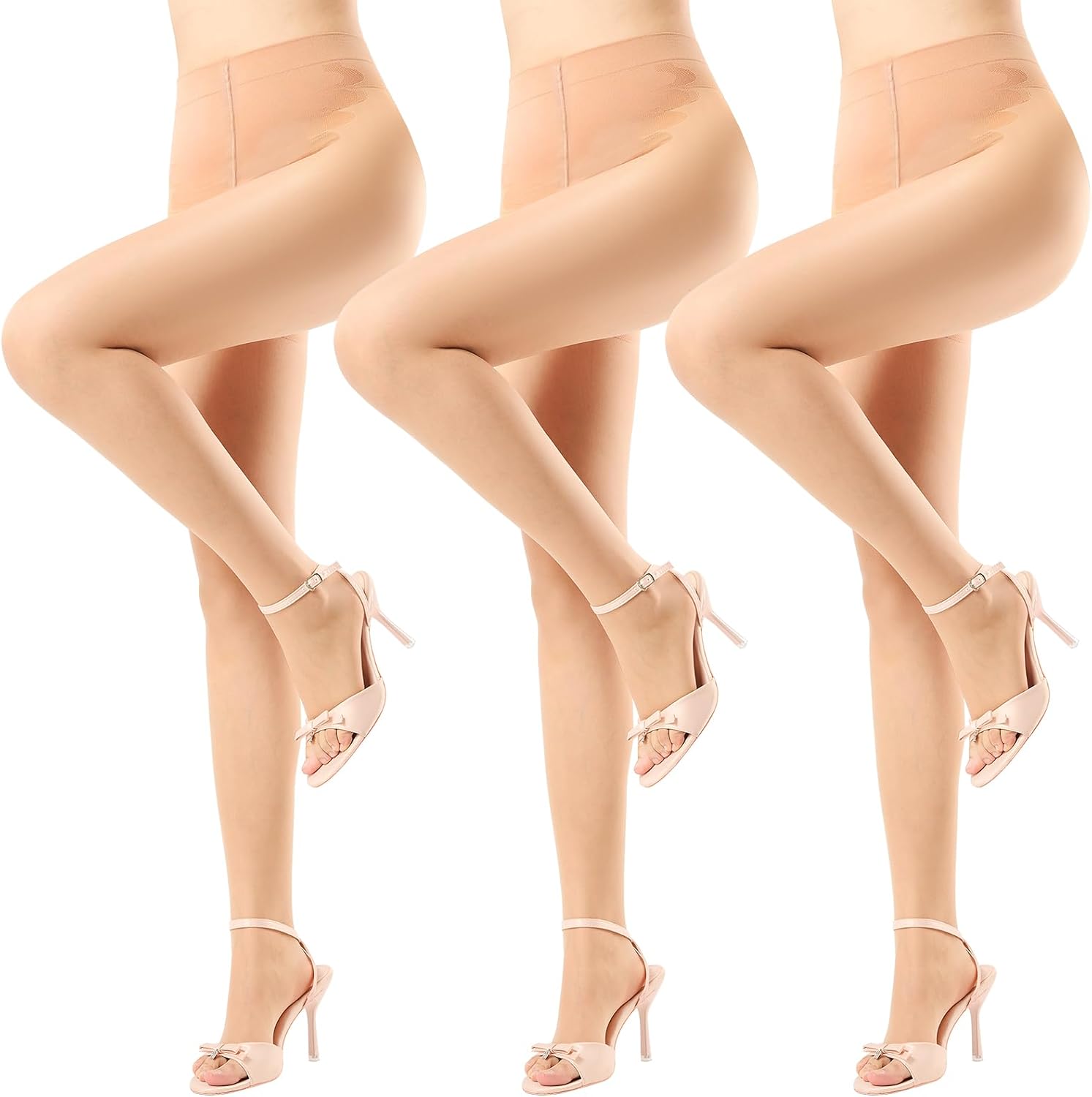 3 Pairs Toeless Pantyhose for Women 20D Sheer Tights | Open Toe Stockings Control Top Pantyhose with Reinforced Crotch