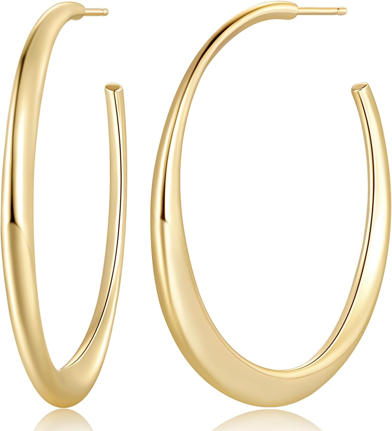 14K Gold Earrings for Women Gold Hoop Earrings for Women Studs Earring Clean and Minimalist Lines and C-Shape Design Womens Hoop Earring Stud 35mm