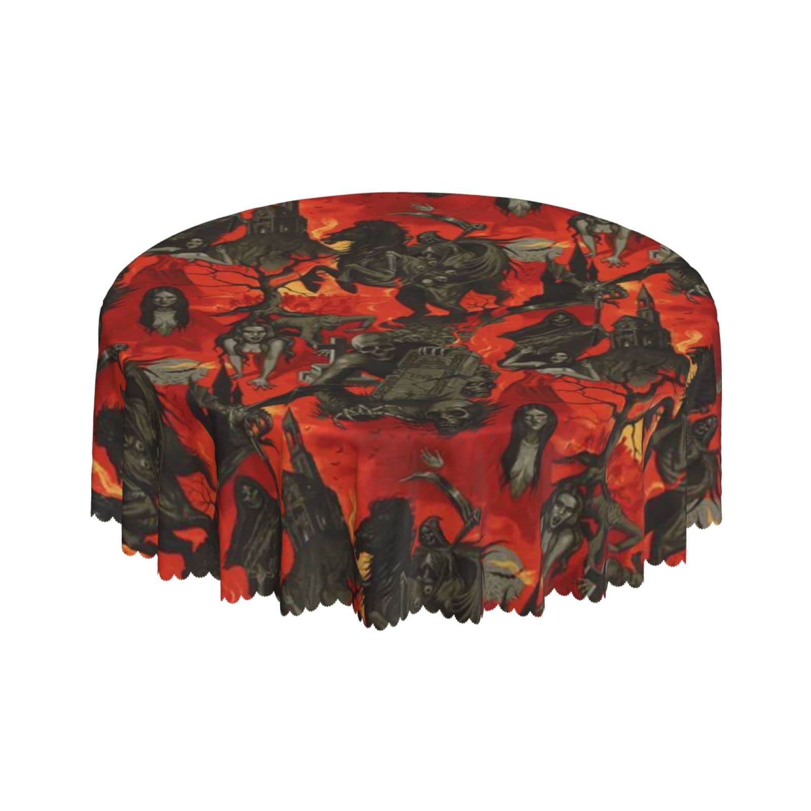 Lsjuee Horror Grim Reaper Death Soul Red Round Tablecloth 60 Inch Printed Washable Tablecloth for Dining Party Holiday Fall Home Decorative