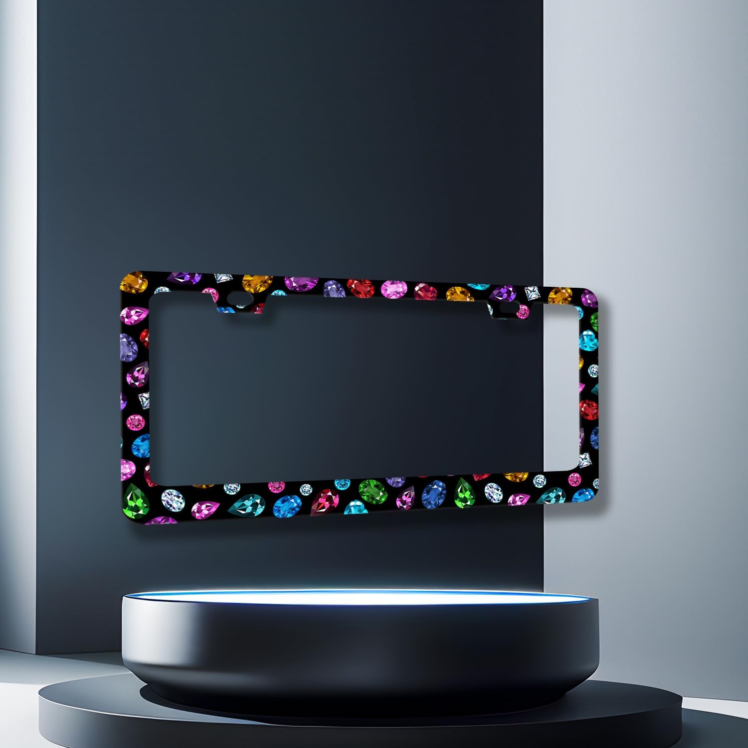 Stainless Steel Beautiful Gemstone Print License Plate Frame 6.2X12.2 Inch image 3