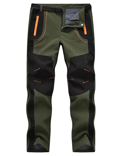 TBMPOY Men's Snow Ski Hiking Pants Waterproof Winter Fleece Lined Pants Camping Skiing Ice Fishing Pants with Belt