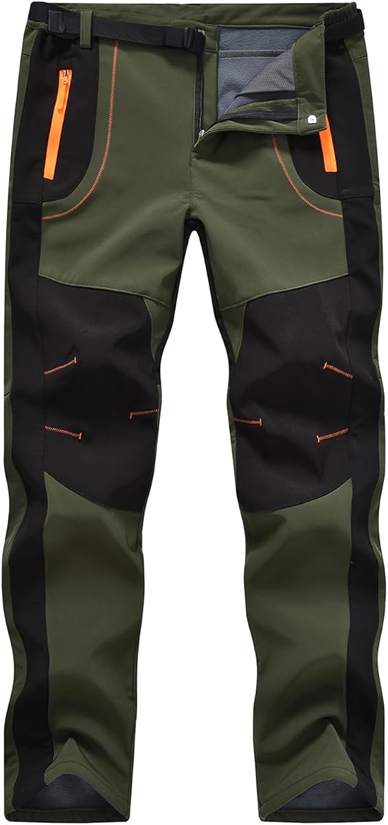 TBMPOY Pantalones de senderismo para hombre, impermeables, con forro polar, para invierno, camping, esquí, pesca en hielo, con cinturón