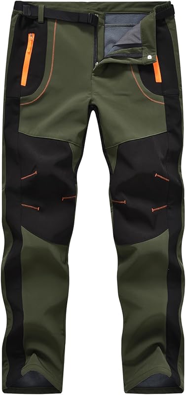 TBMPOY Pantalones de senderismo para hombre, impermeables, con forro polar, para invierno, camping, esquí, pesca en hielo, con cinturón
