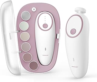 Momcozy Baby Nail File Electric, Gentle Baby Nail Trimmer Electric, Baby Nail Clipper with Night Light, 7 Grinding Head Replacement Pads, Pink