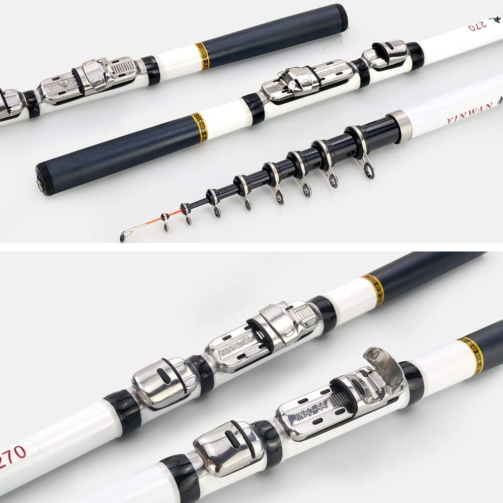 Wędka Teleskopowy Rock Wędkarski Prążek Fly Feeder Carp Fibr Rod Travel High Quality Wędki Narzędzia wędkarskie (Length : 2.7M White)