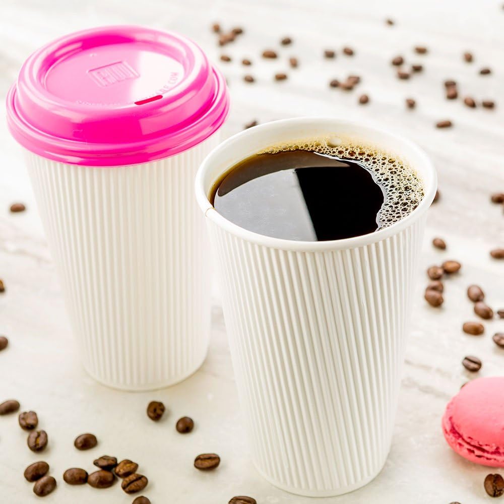 Restaurantware Ripple Wall Coffee Cups 250 Count 20 Ounce Insulated White Paper Cups, Rolled Rim Spill-Resistant Disposable Paper Non-Slip for Coffee, Beverages