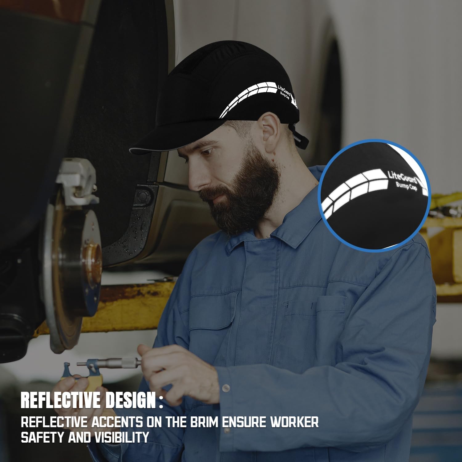 Lightweight Bump Cap with Reflective Stripes, Breathable Baseball Cap Style, Head Protection Hard Hat for Men Women - Image 4