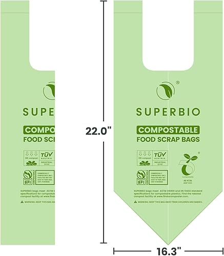 Miniatura 15 de SUPERBIO Bolsas compostables para residuos de alimentos de 2.6 galones, 100 unidades, 1 paquete, bolsas de desechos de alimentos con parte superior