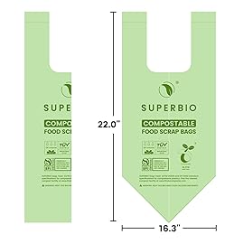 SUPERBIO 2.6 Gallon Compostable Bags with Handles, 100 Count,1 Pack, Food Scrap Bags Certified by BPI and OK compost INDUSTRIAL, 9.84L