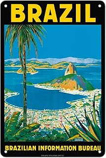 Pacifica Island Art Brazil - Rio de Janeiro - Sugarloaf Mountain - Vintage Travel Poster by Waldomiro Gonçalves Christino c.1950s - 8 x 12 inch Vintage Metal Tin Sign