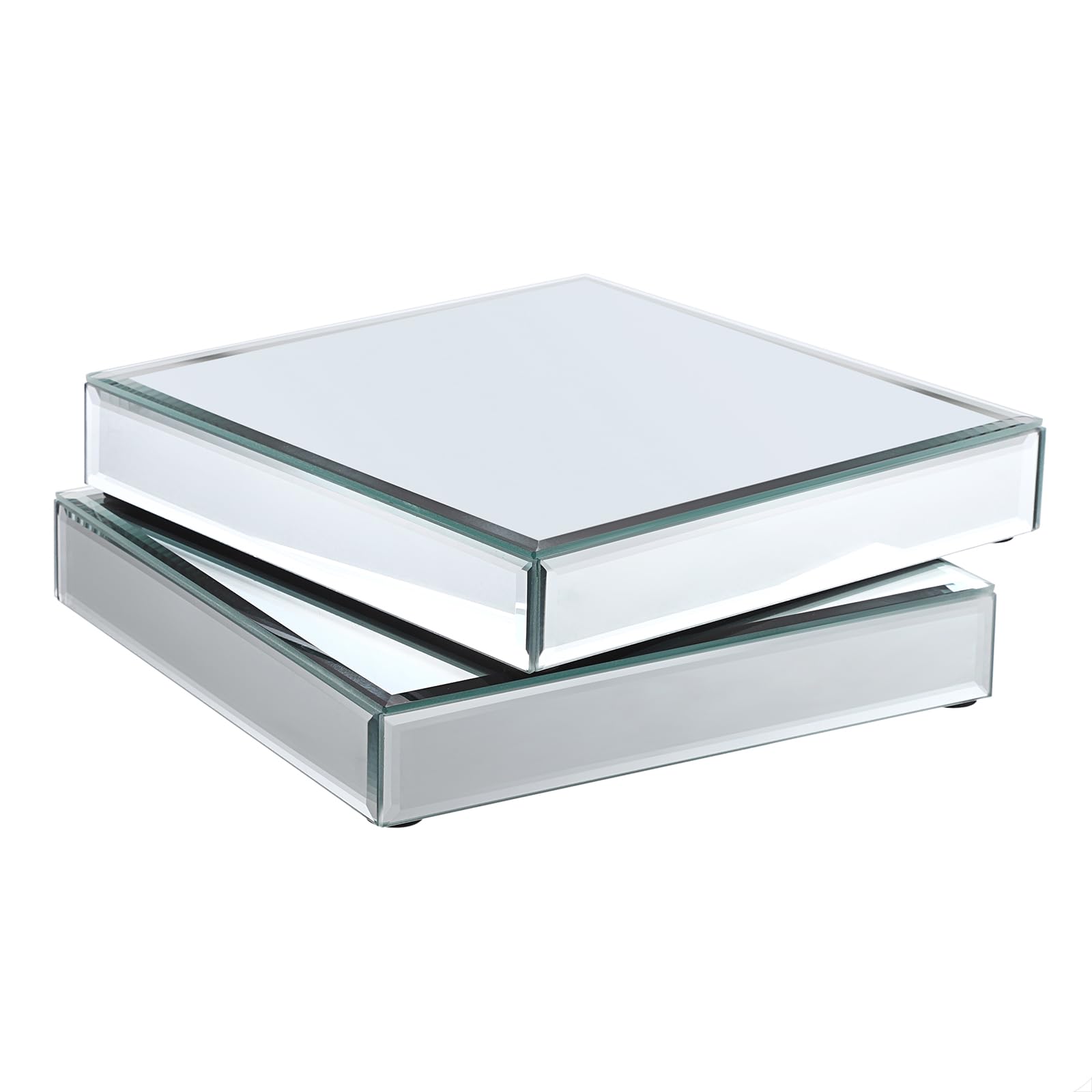 Présentoir à bijoux carré en verre avec reflets de fond miroir chic