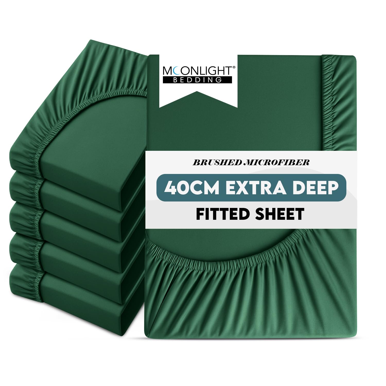 Moonlight Bedding Single Fitted Sheets 6 Pack 40CM Emerald Bed Sheet with Elastic Corners 16 Inch Extra Deep Pocket Brushed Microfiber Easy Care Breathable Shrinkage Fade-Resistant Bedsheets