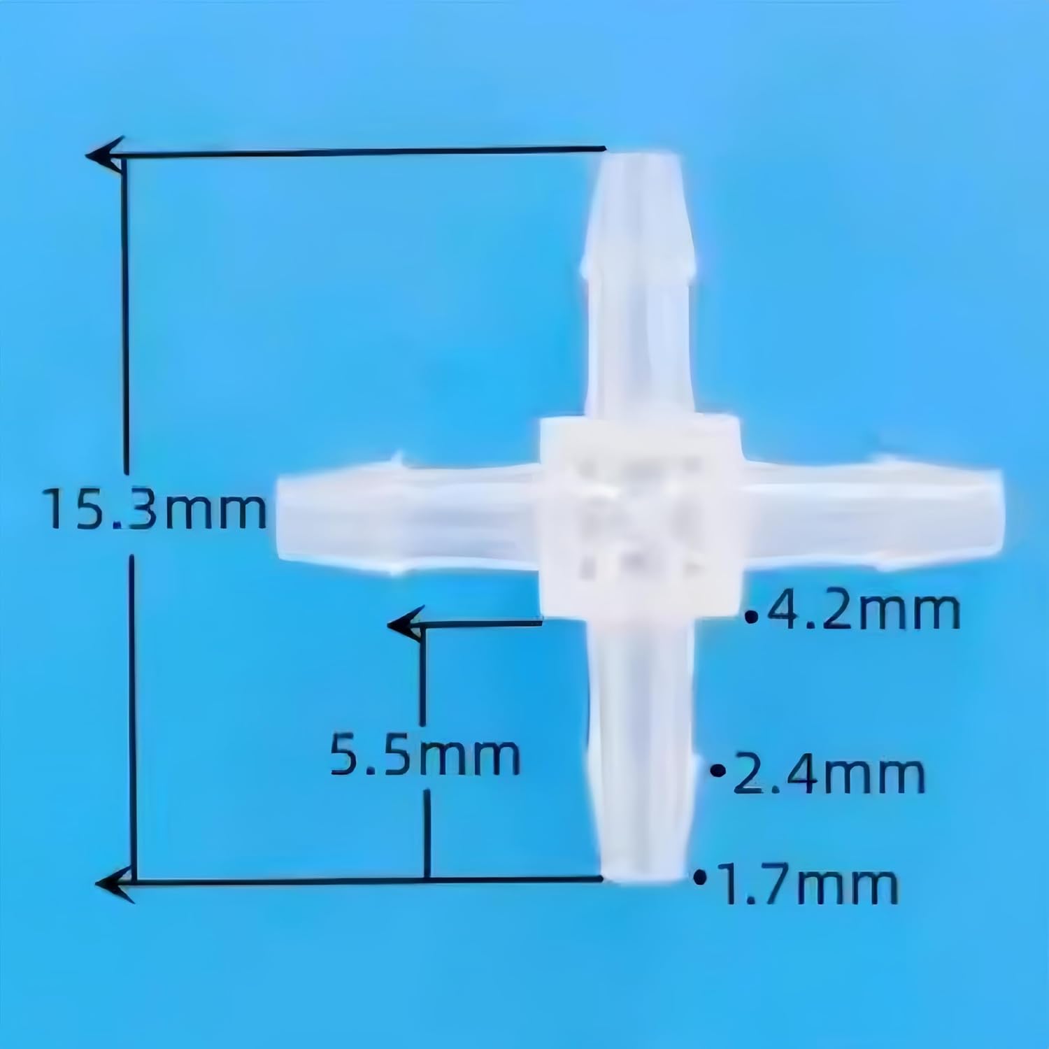Plastic Cross Fittings X Connector Equal Barbed 4-Way Hose Joint for Oxygen Tubing Pipe Household Fuel Water Liquid Air Water Food Grade PP 50-Pack (1/16 Inch)