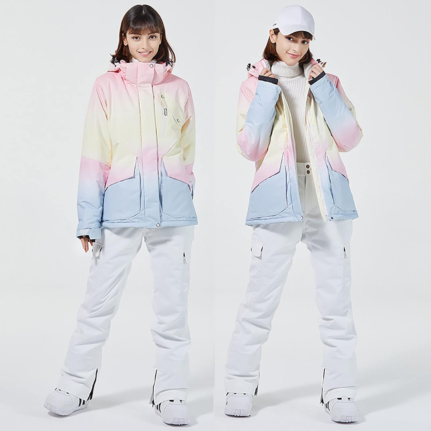 Women's Ski Suit Gradient Pink Snowboard Jacket & Pants Outdoor Winter Sports Waterproof Fashion Snowsuit