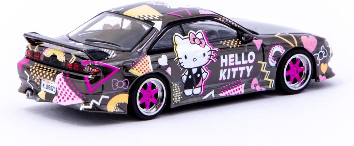 Diecast Collectibles Model Car Compatible with Tarmac Works 1:64 Vertex Nissan Silvia S14 Hello Kitty Black Chrome Limited Edition T64G-018-HK