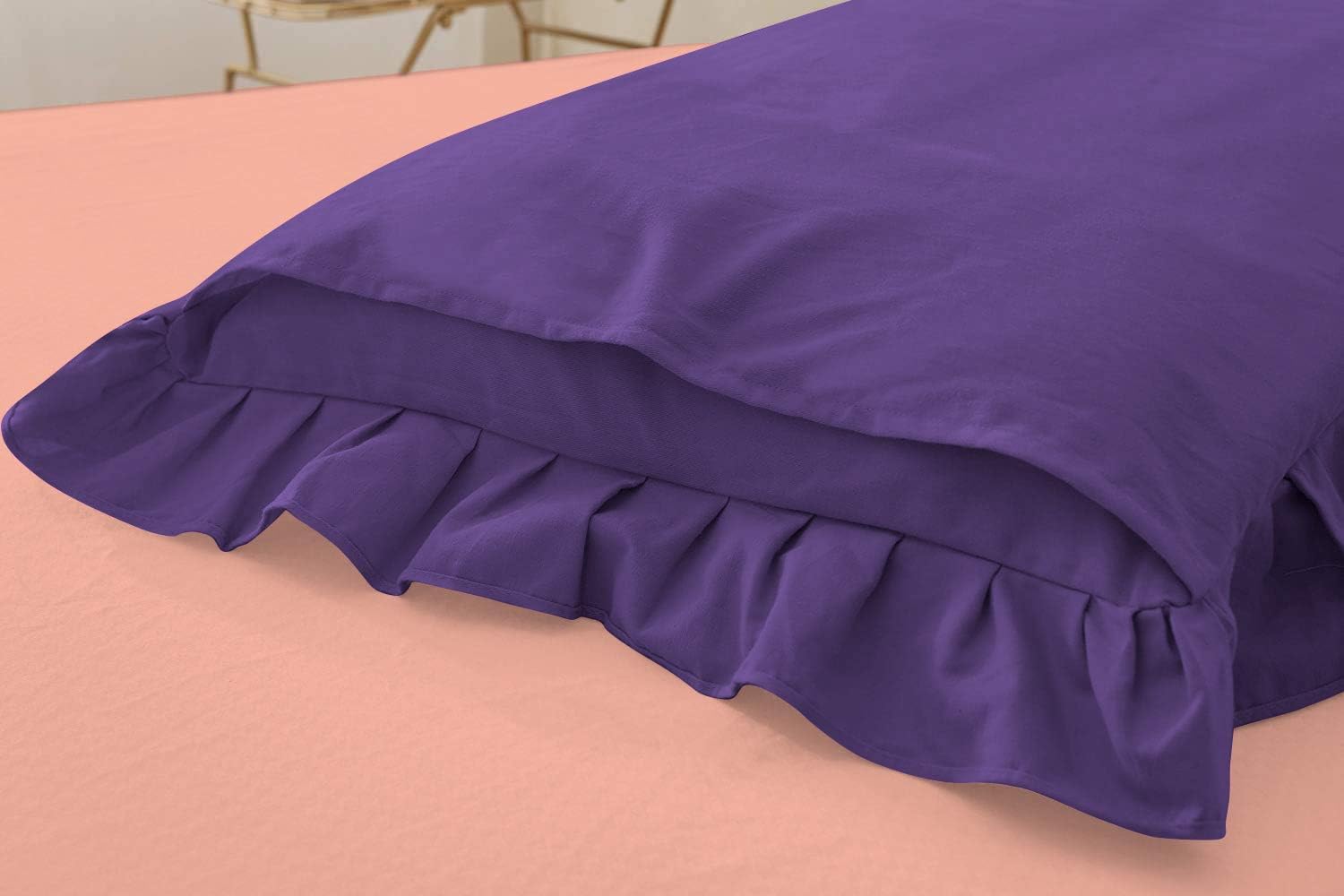 Ruffle King Pillow Shams Set of 2 Purple Pillow Shams King 20X36 Pillow Cover 100% Egyptian Cotton 800 Thread Count Bedding King Size Decorative Ruffle Pillow Shams Set