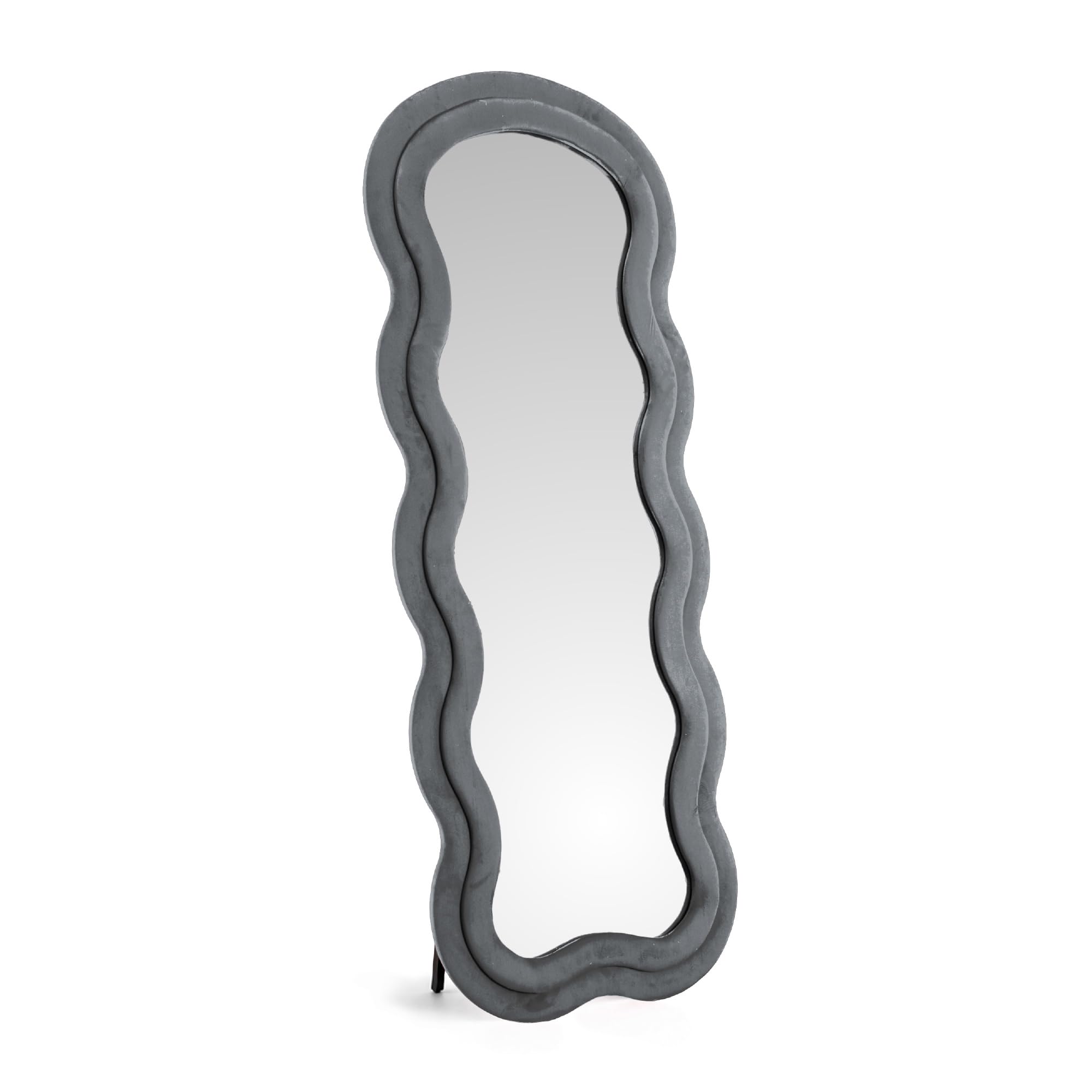 IlGruppone Specchiera da Terra 170x70 cm Design Ondulato Rivestita in Velluto con Supporto in Metallo Specchio Figura Intera Moderno per Camera da Letto Soggiorno Cabina Armadio - Grigio Scuro