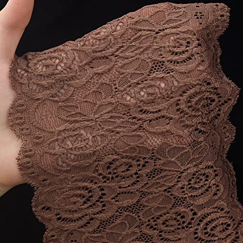 Idongcai 5 Yards 6 Inch Wide Elastic Lace Trim Floral Pattern Lace Ribbon For Garment,Crafts And Gift Wrapping (Brown) #TOP3