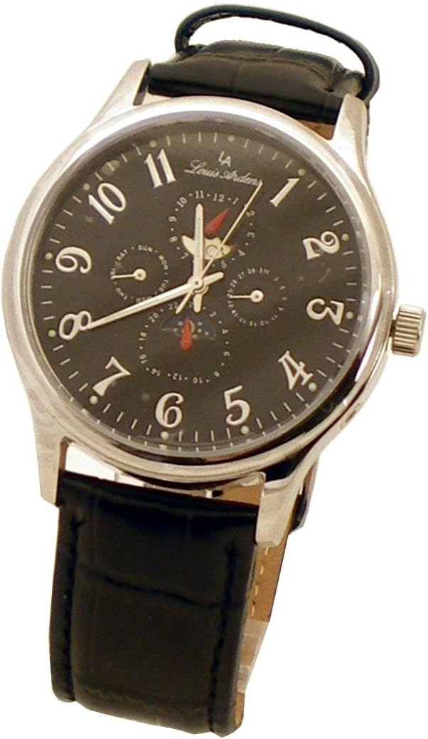 Louis Ardens Catania by Oskar Emil Automatic Multifunction Watch with Black Leather Strap for Men