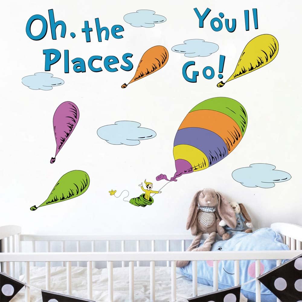 Runtoo Oh The Places You'll Go Wall Art Decal Inspirational Quotes Hot Air Balloon Wall Stickers Kids Reading Room Playroom Bedroom Wall Decor - Image 3