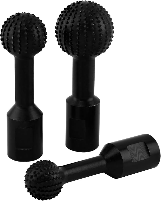 3pcs Sphere Rotary Burr Set, 5/8”-11” Ball Gouge Angle Grinder Attachment, 360° Spherical Grinding Head Wood Carving Burrs for Hollowing,Engraving,Polishing,Grinding,Slotting(COLOR:black)