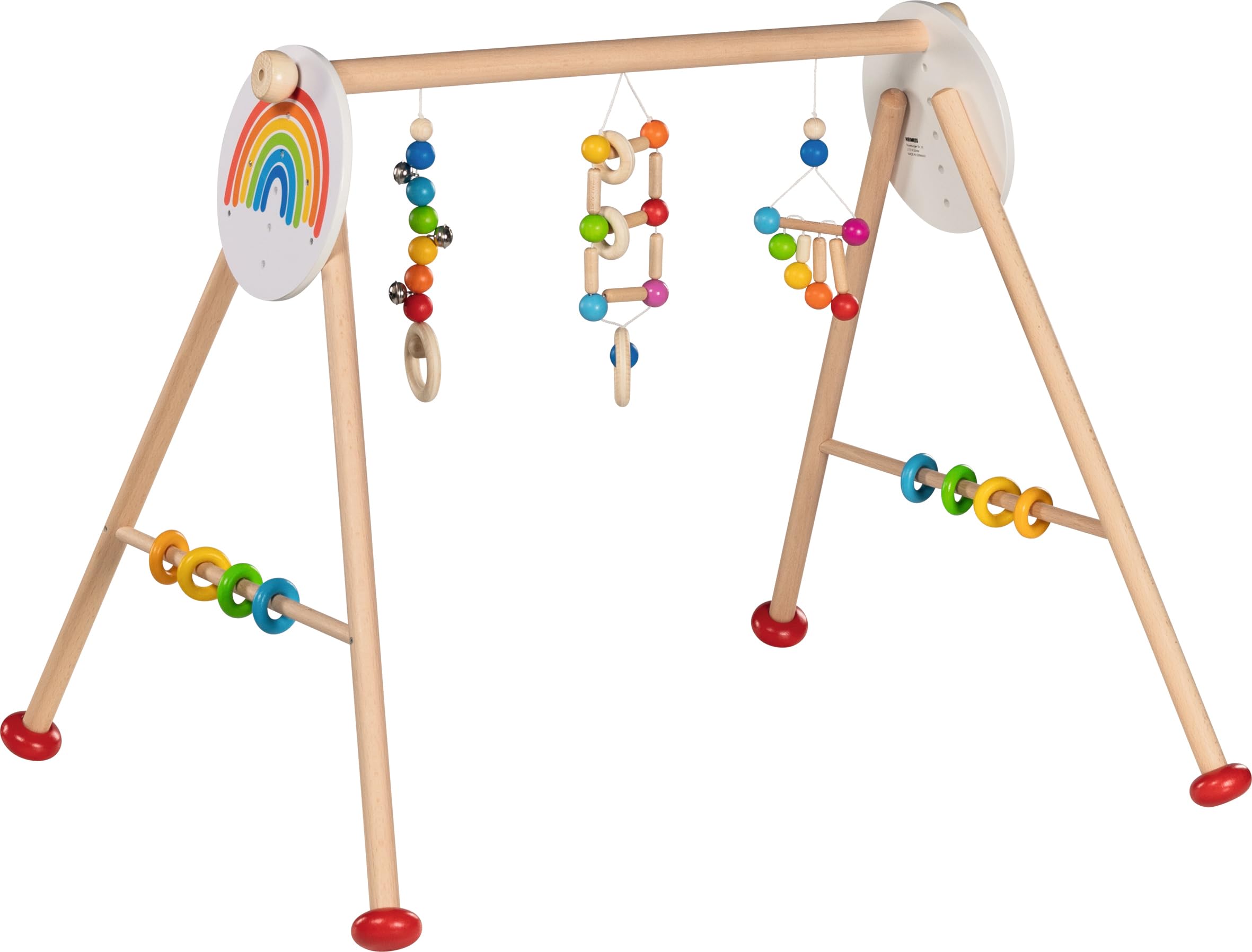 goki 65351 Baby-Fit Spielebogen Regenbogen I aus Holz, Greif- und Spieltrainer, 6 Fach höhenverstellbar, Bunte Kugeln und Ringe zur Anregung der Sinne, Made IN Germany, 70 x 58 x 54cm, ab Geburt