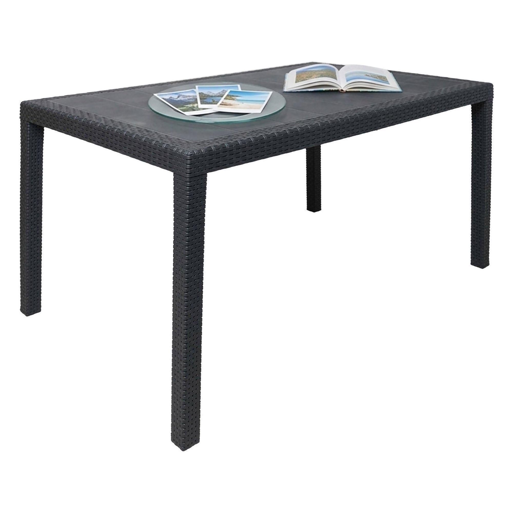 Dmora - Tavolo da esterno Portici, Ripiano rettangolare da pranzo, Tavolo da giardino multiuso effetto rattan, 100% Made in Italy, 150x90h72 cm, Antracite