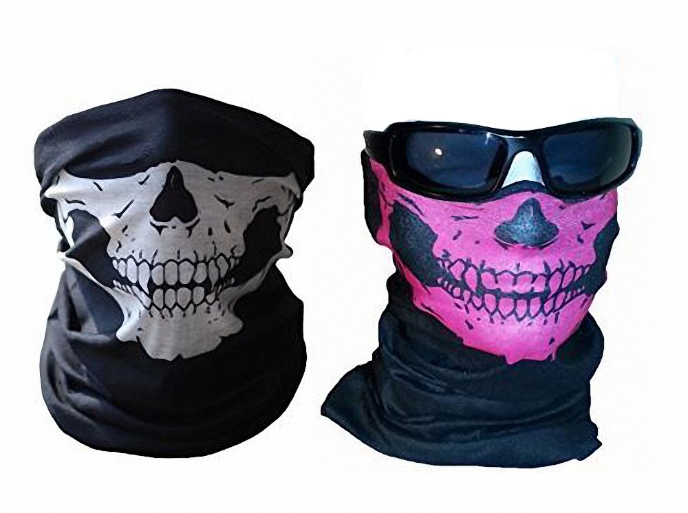 Ulalaza ToBe-U Seamless Multi Function Half Face Skull Tube Mask for Halloween?White and Pink 2Pcs — image 1