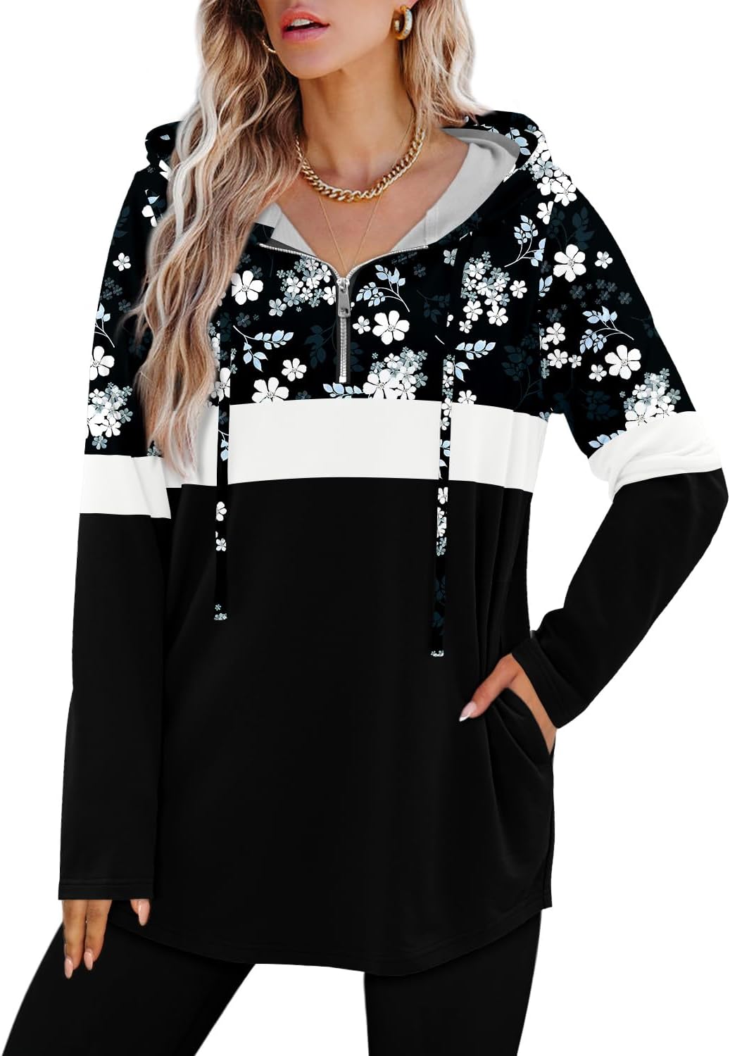 BETTE BOUTIK Womens Quarter Zip Tunic Hoodies Pullover Long Hooded Sweatshirts S-3XL - Image 4