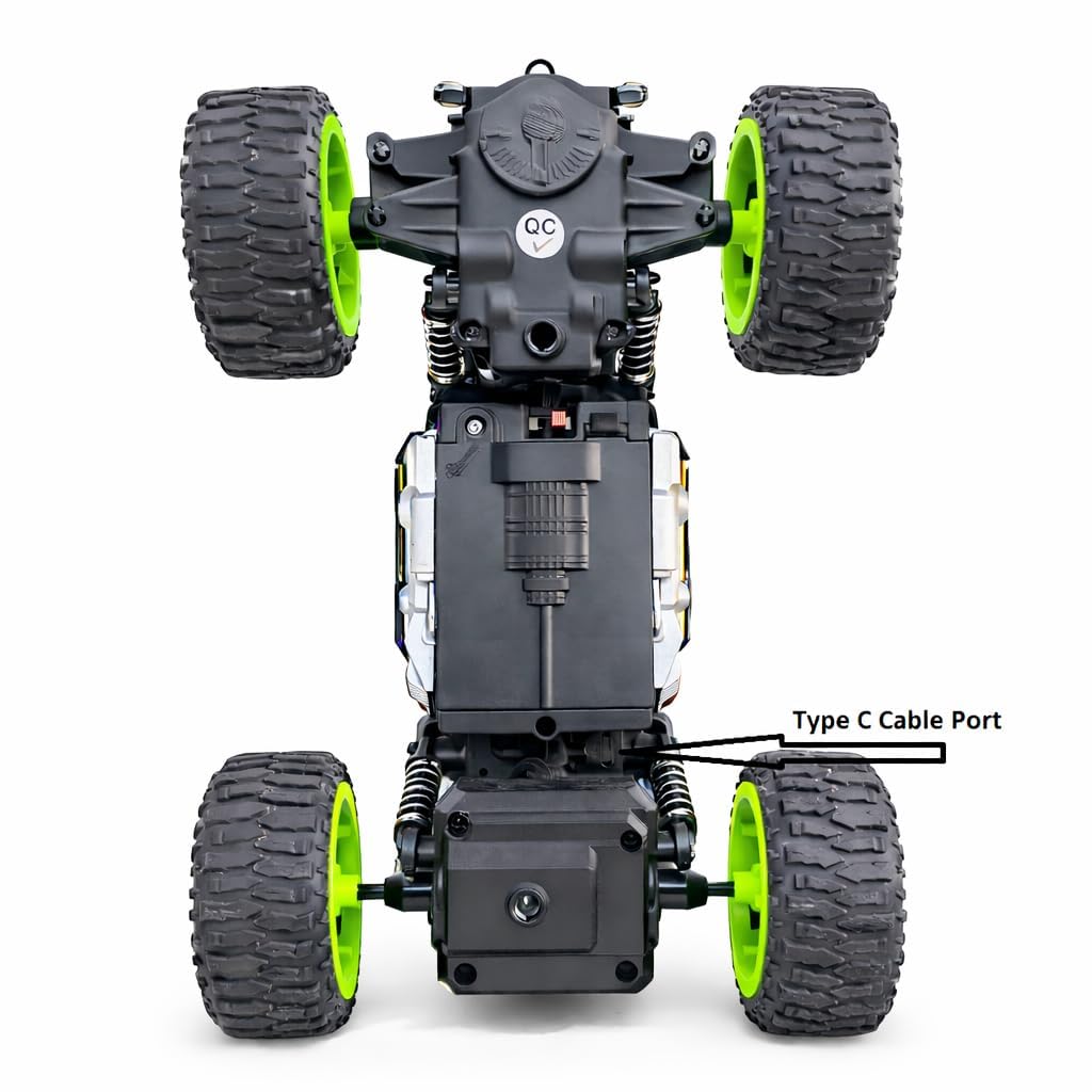 PB Prime Brands Rechargeable Remote Control Rock Crawler Car with Smoke Effect, 2.4GHz RC Off-Road Truck, 60FT Control Range, USB Type-C Charging 2WD (Green) 4