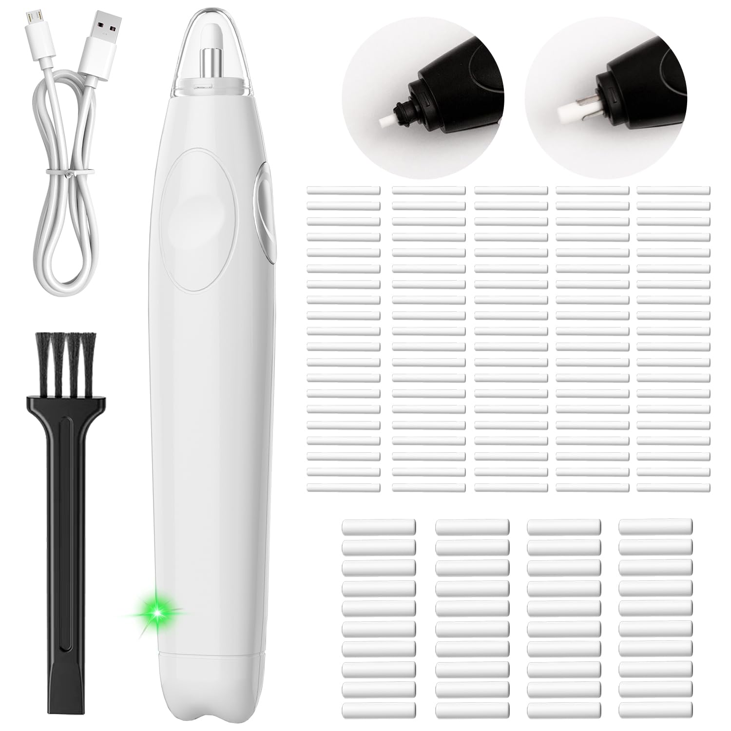 Gomme électrique pour artistes, 140 recharges de gomme, gomme électrique rechargeable pour dessin (blanc)