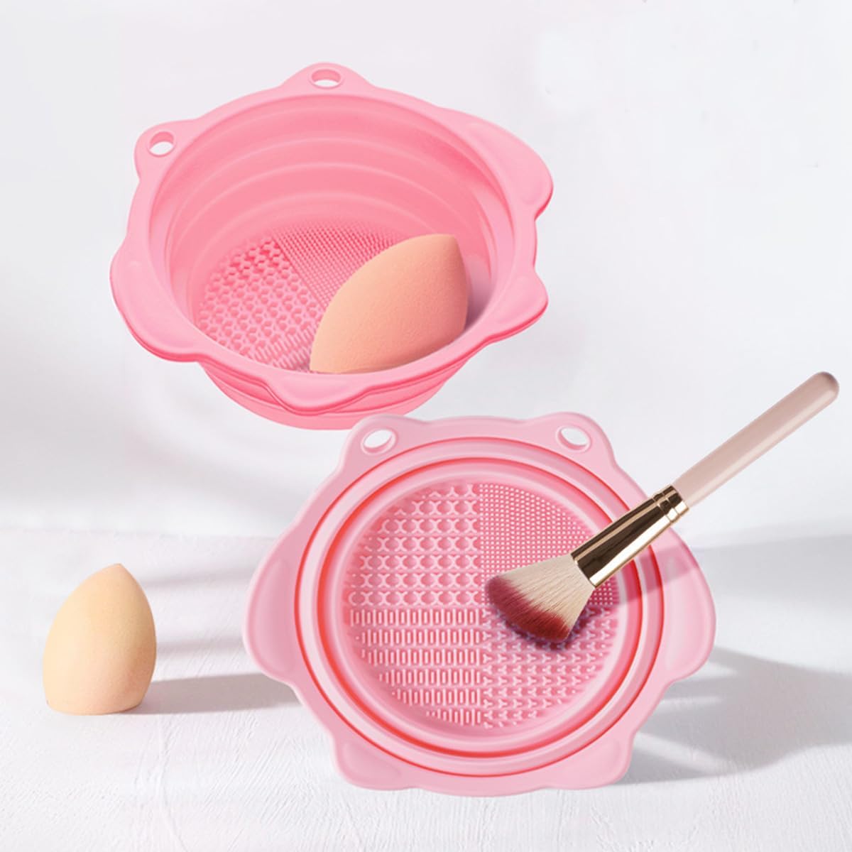 Paint Brush Cleaning Mat,Foldable Silicone Washing Bucket,Portable Brush Holder Cleaner for Paintbrush Painting Artist (1, Pink)