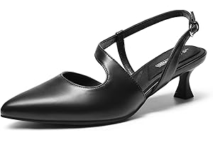 Low Kitten Heels for Women Slingback Adjustable Strap Pointed Toe Wedding Dress...