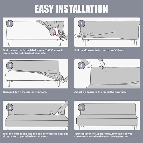 Miniatura 7 de molasofa Funda elástica similar a la piel para futón sin brazos, protector de muebles con parte inferior elástica, funda de futón suave y lavable