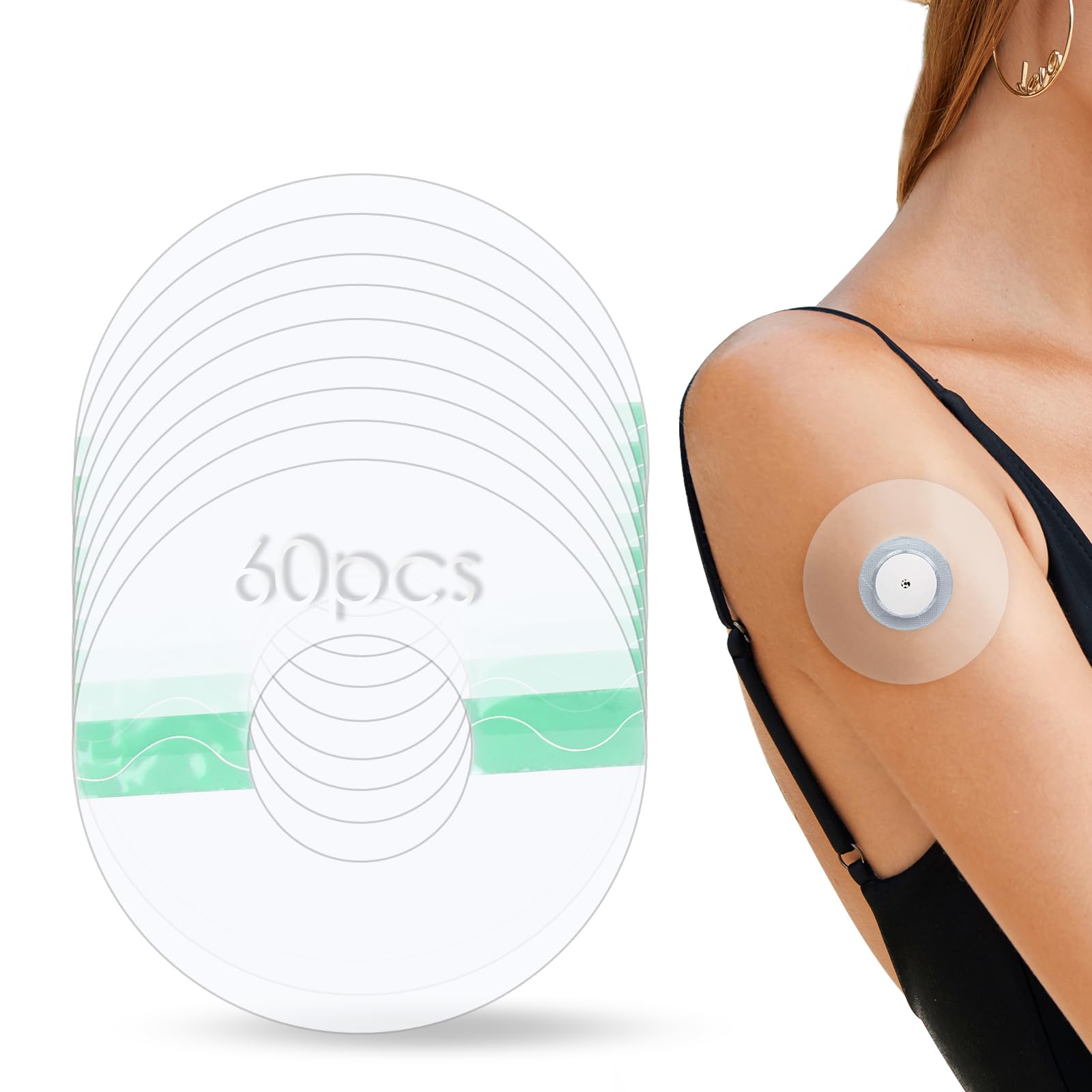 60 Packs Freestyle Libre 2 Sensor Cover Waterproof - Adhesive Patches for Freestyle Libre Sensor, Libre 2 Sensor Patches by YOUSHARES (Transparent)