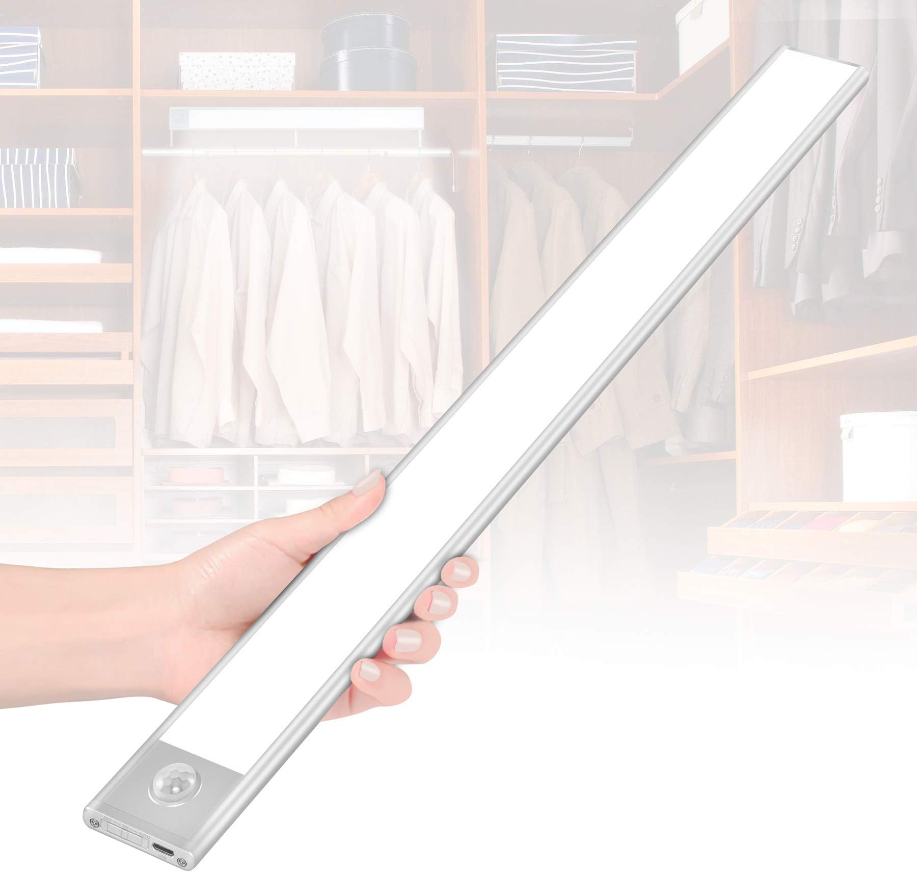 Cotanic LED Closet Light, Motion Sensor Cabinet Lights,USB Rechargeable,Detachable Ultra-Thin Night Lights with Battery for Cabinet,Wardrobe,Kitchen,Hallway