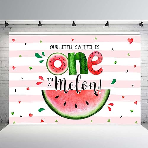 MEHOFOND Fondo de verano de 7 x 5 pies con texto en inglés "Sweetie One in A Melon", para fiesta de primer cumpleaños, suministros para fiesta de