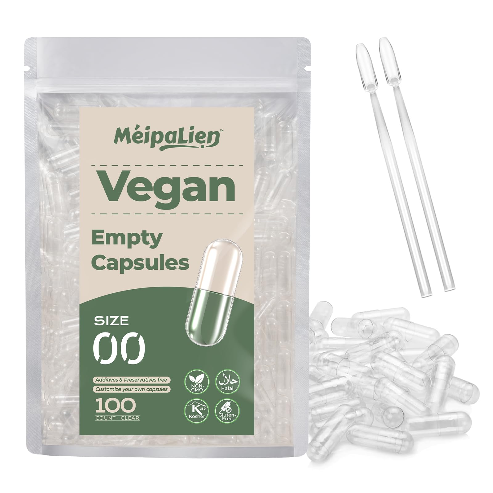 Empty Capsules Size 00 - Pack of 100 Vegan Capsules for Filling with 2 Micro Spoons - Transparent, Allergen-Free | Vegetarian, Halal, Non-GMO | For DIY Dietary Supplements and Herbal Fillings-picture-10