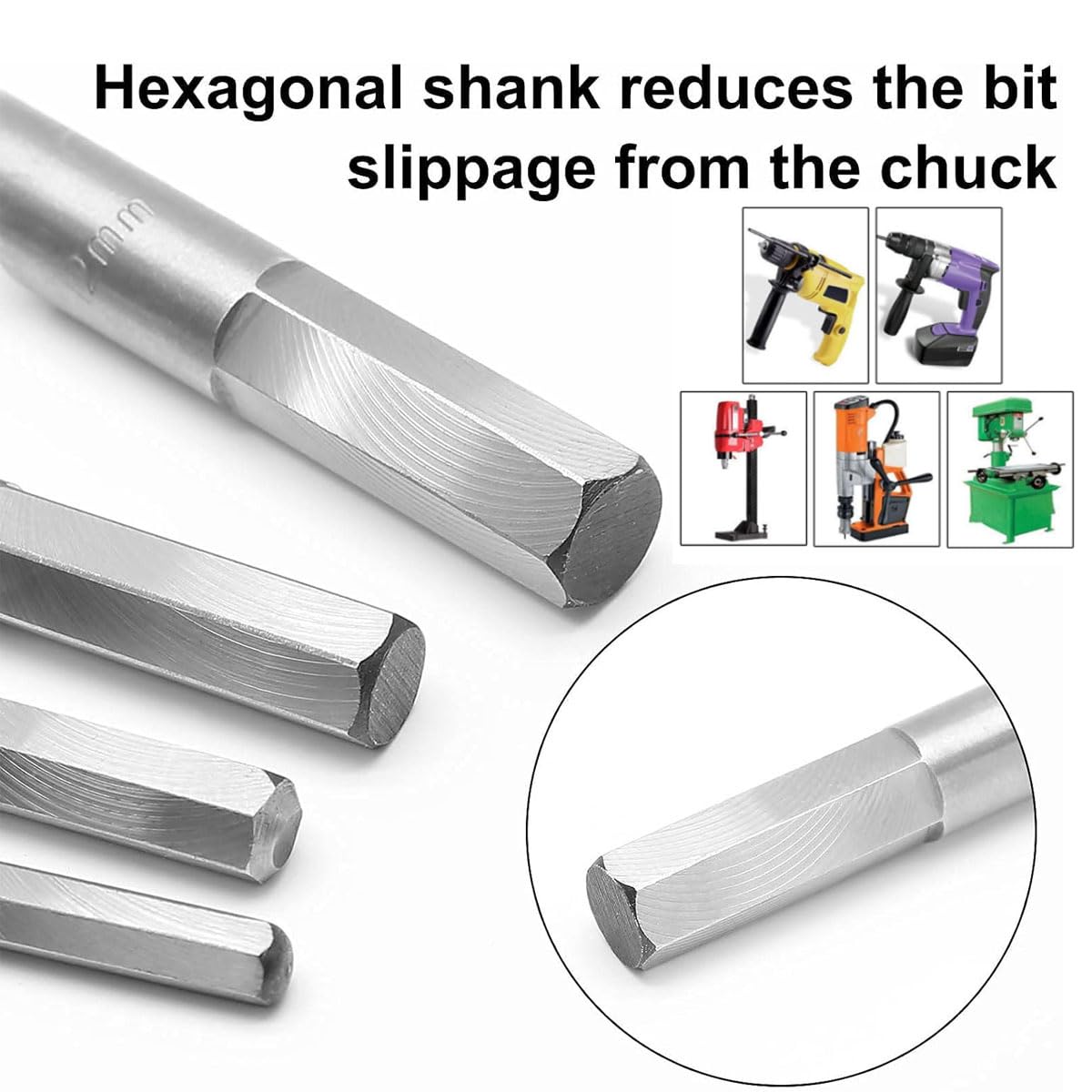 Set 5 Punte Per Legno A Serpente - Diametri 6/8/10/12/14mm, Lunghezza 230mm, Con Codolo Esagonale - Foto 7