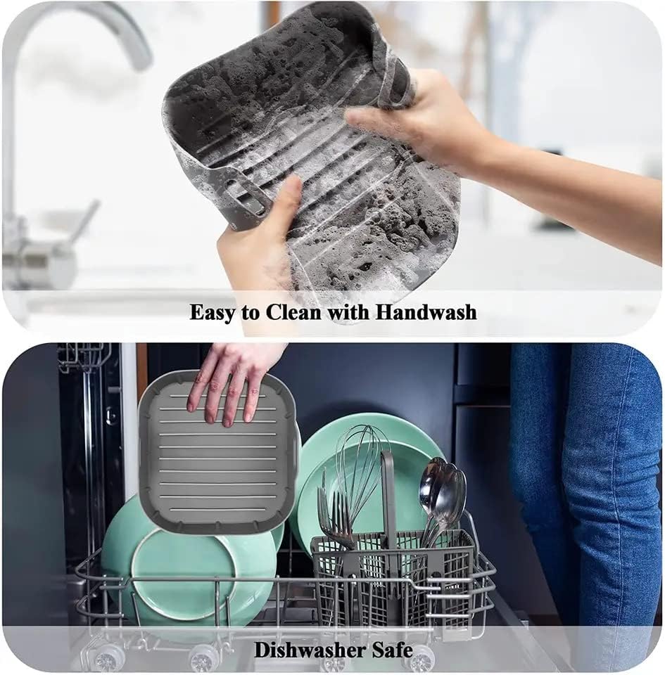 Miniatura 3 de Paquete de 2 forros de silicona para freidora de aire para 3 a 5 cuartos de galón, recipiente de silicona antiadherente seguro para alimentos,