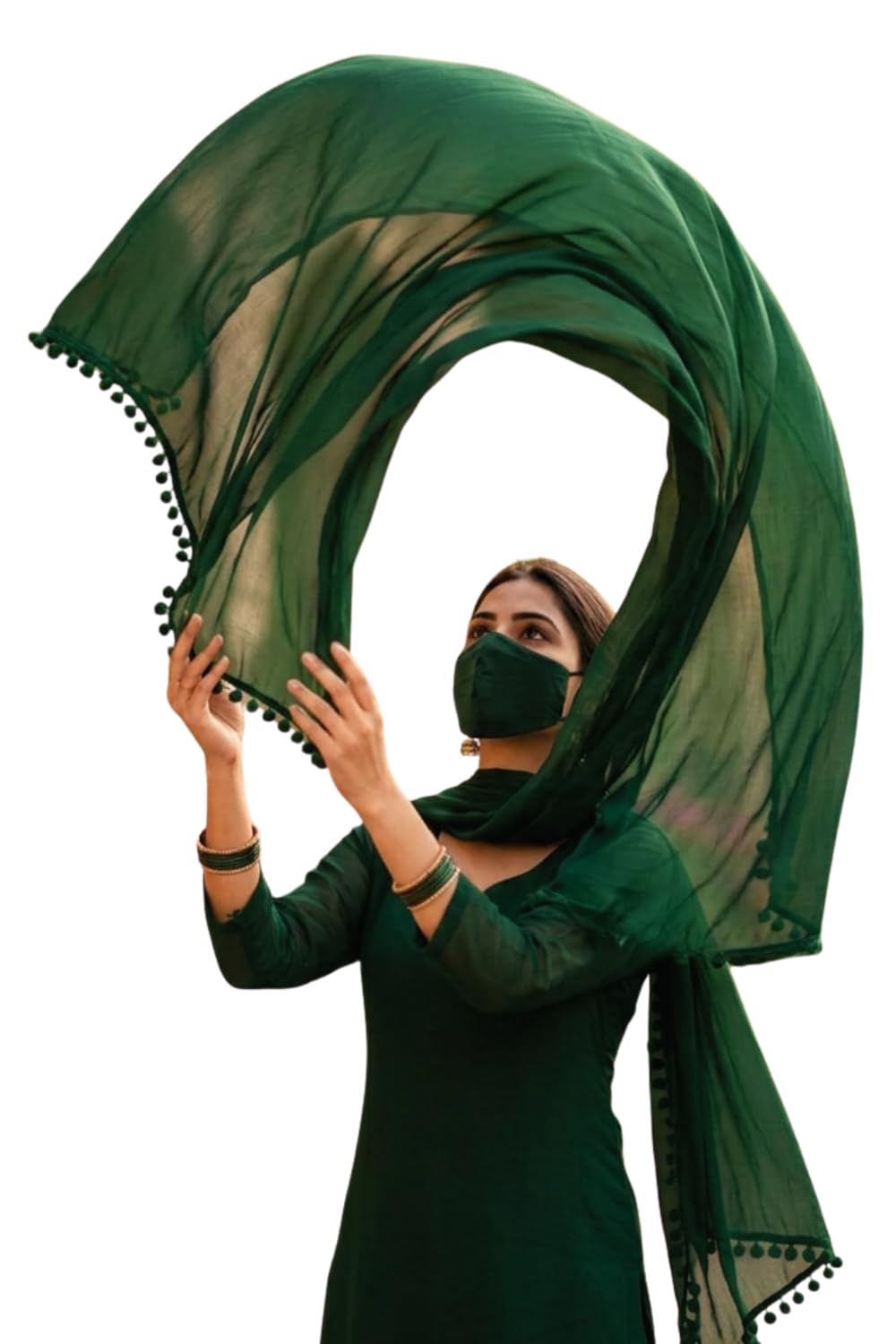 fm trends Plain Chiffon Dupatta For Women | 2.5 Meter Chunni with Pom Pom Border | Lightweight Scarf Stole-picture-32